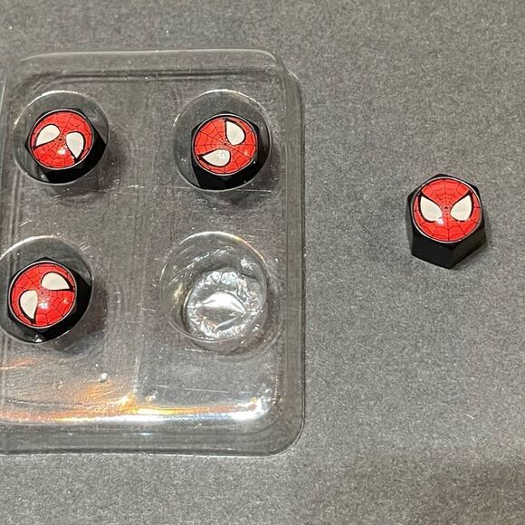 Spiderman Black valve Stem caps with logo  set of 4 NWT - Picture 4 of 5